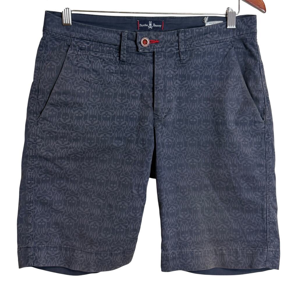 Psycho Bunny Mens Navy Shorts Size 30 Cotton Stretch Logo Flat Front Stretch GUC
